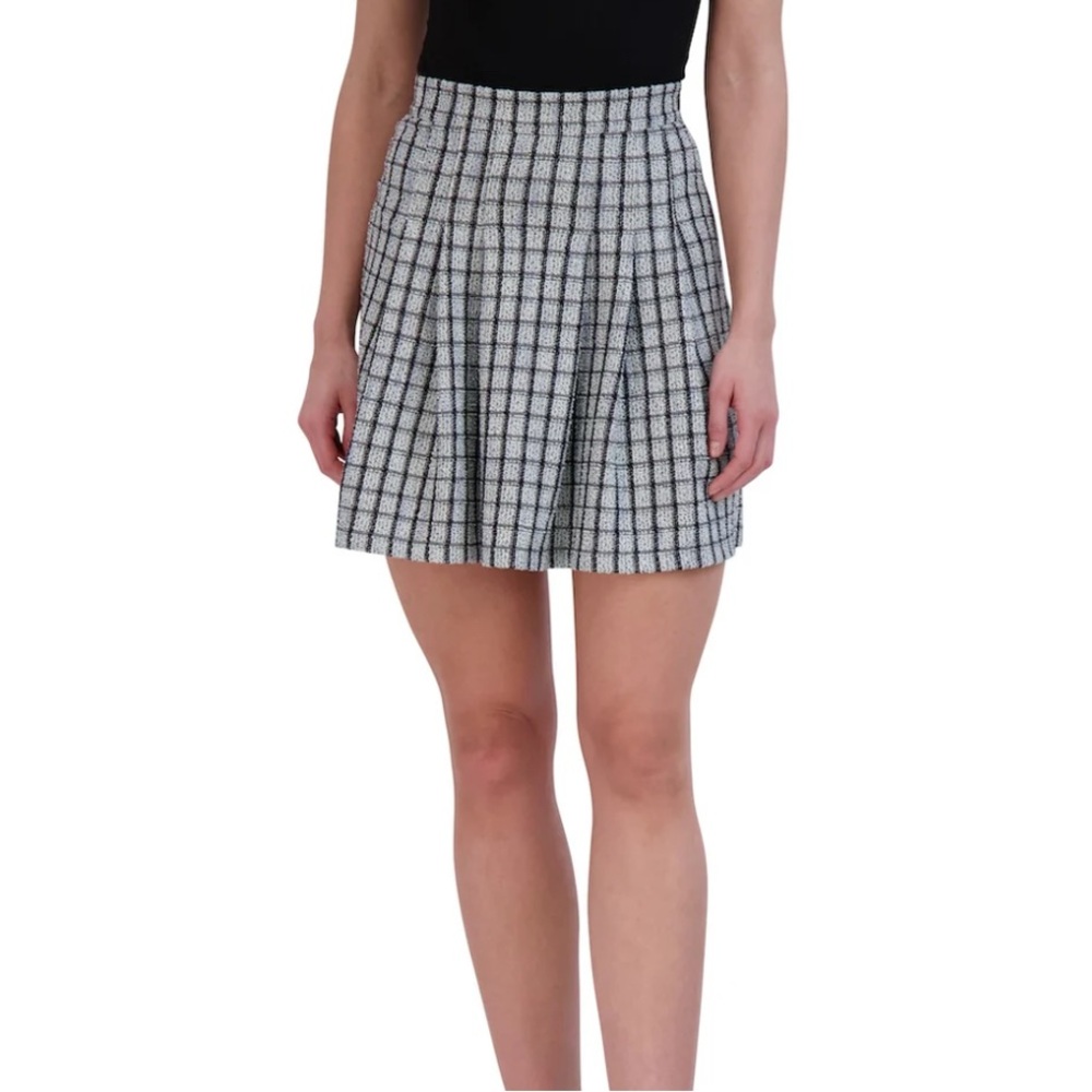 Pleated Tweed Knit black and white Skirt